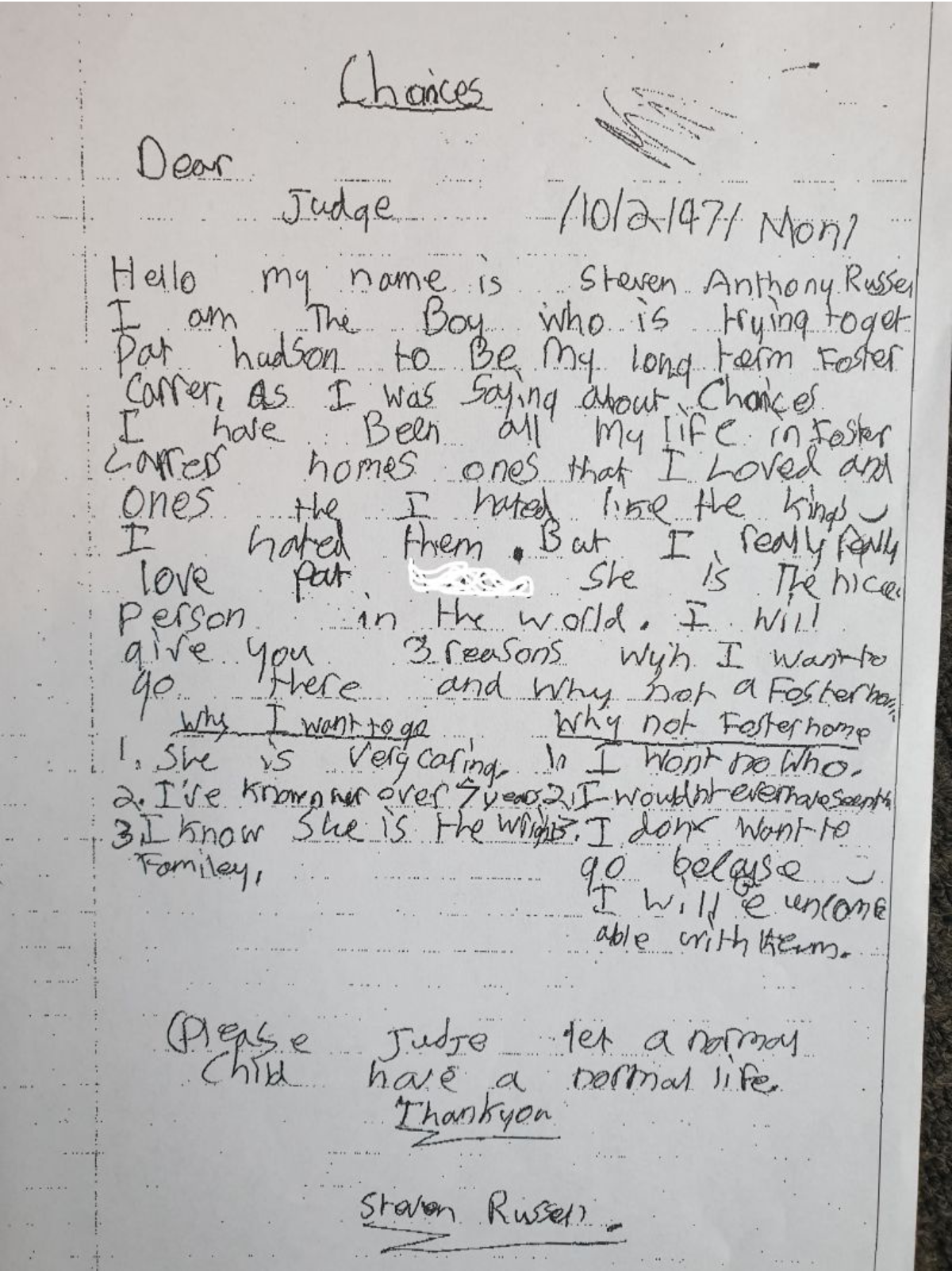 12-year-old's letter to judge