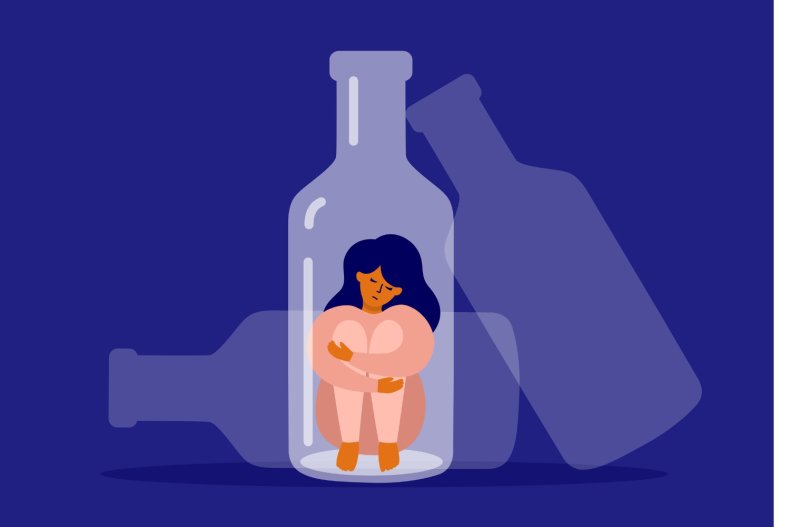 Illustration of Alcoholic Woman in Bottle