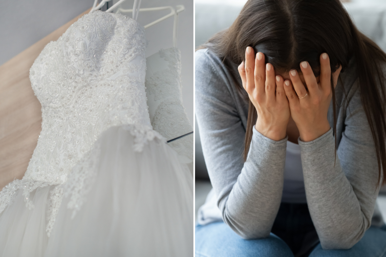 Wedding dress and woman crying