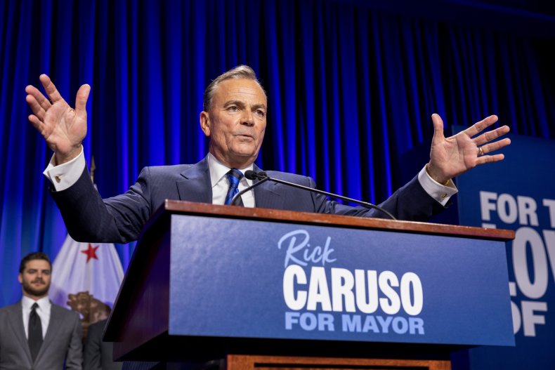 Rick Caruso speaks to supporters