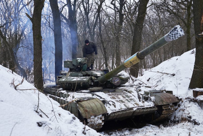 Ukraine tank in the snow in 2016 Donetsk