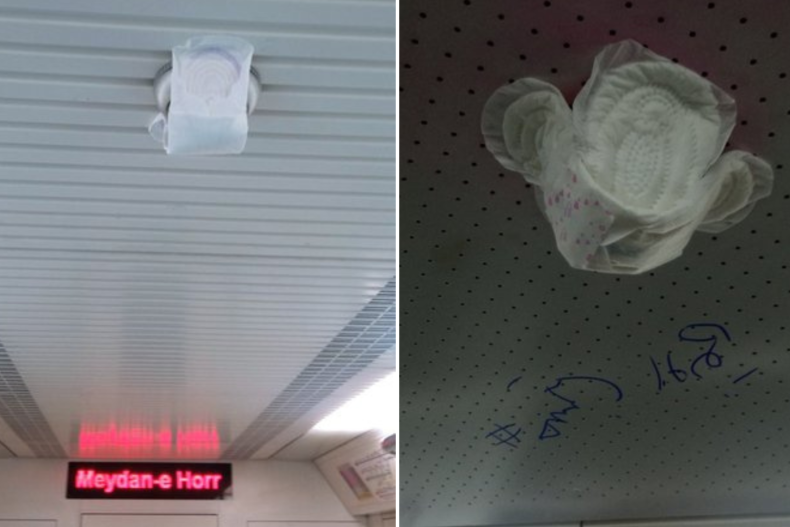 Sanitary products cover CCTV cameras in Iran