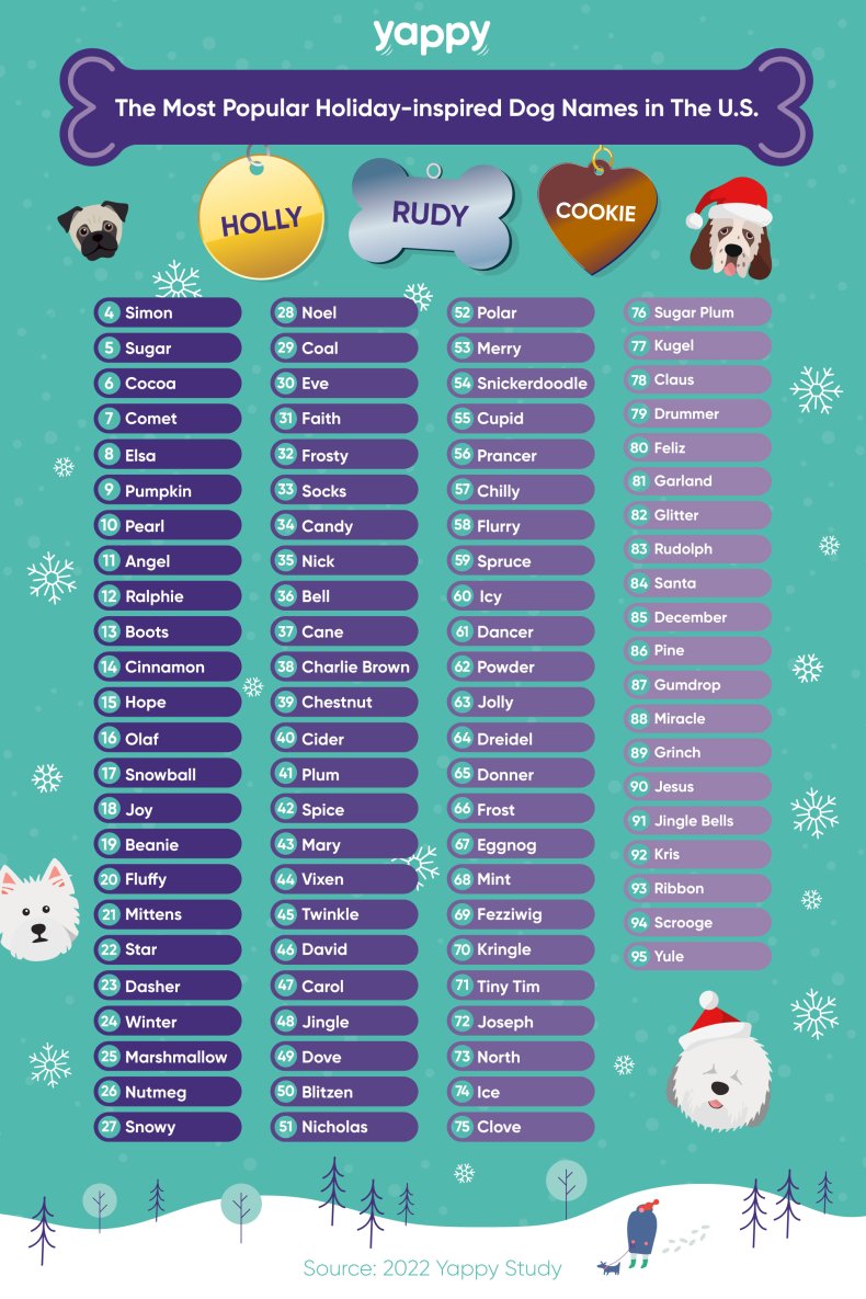 The most popular holiday-inspired U.S. dog names. 