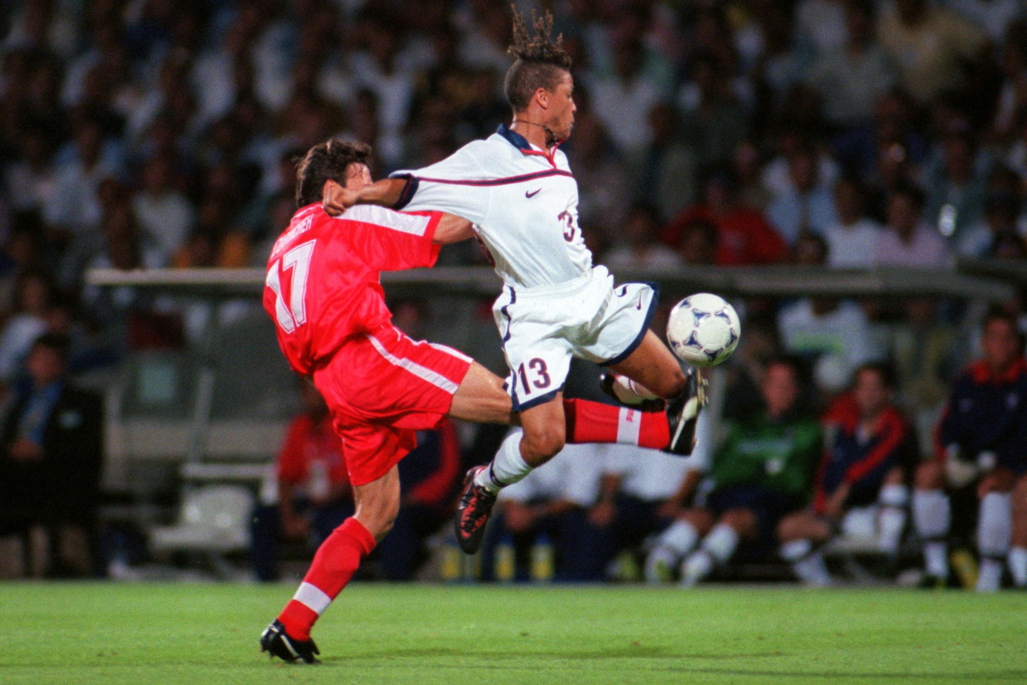 Cobi Jones in action for the USA national soccer team against