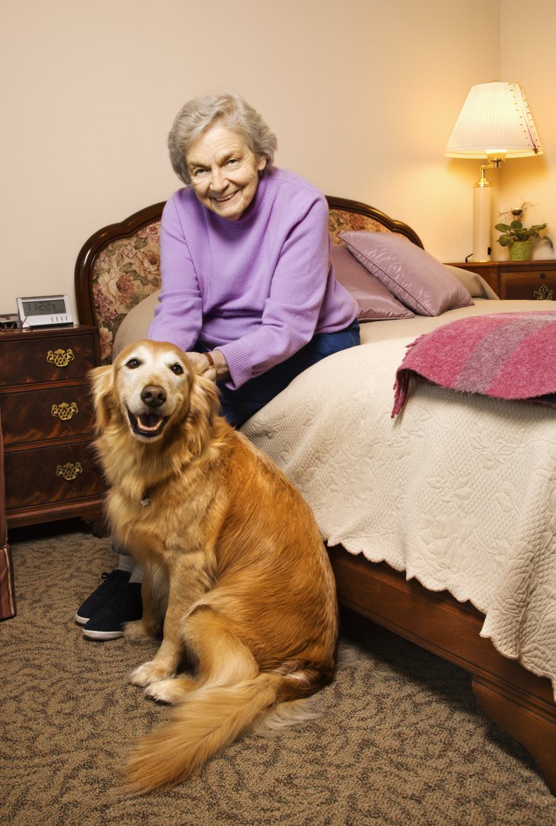 old woman and dog