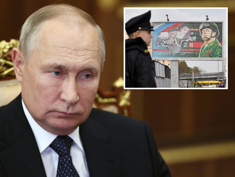 Putin abgebildet mit Armee-Einschreibungsanzeige 