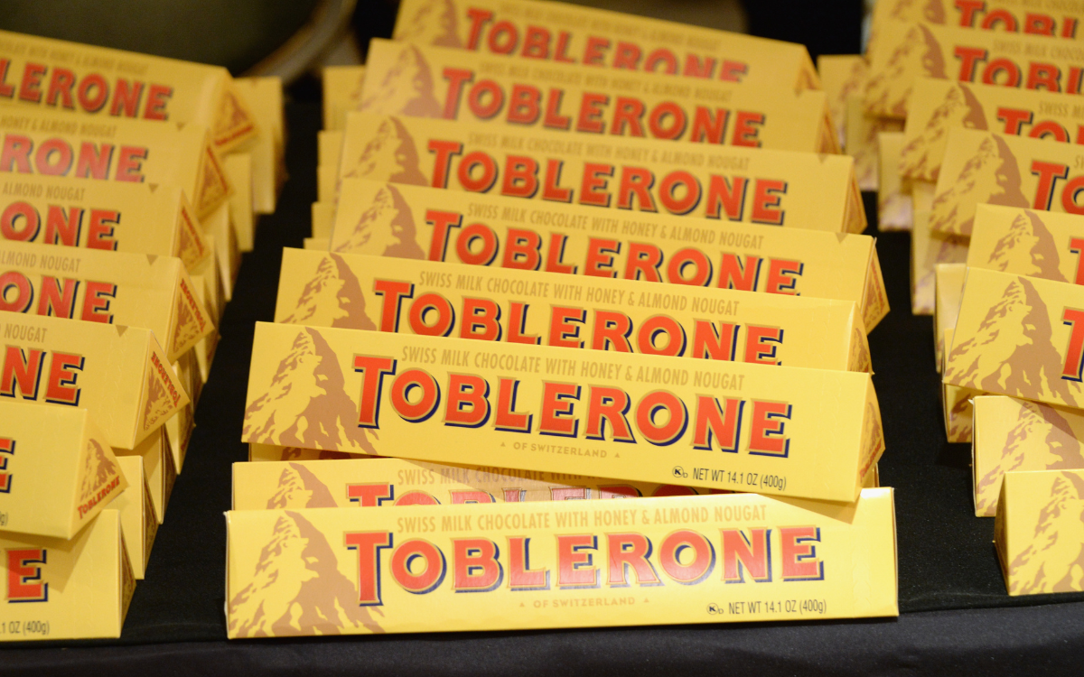 A display of Toblerone triangular chocolate.