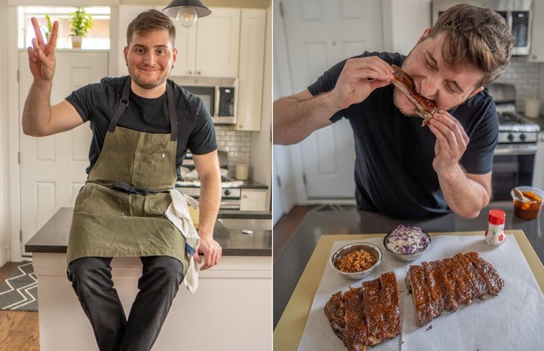 Omnivorous Adam posing in his kitchen