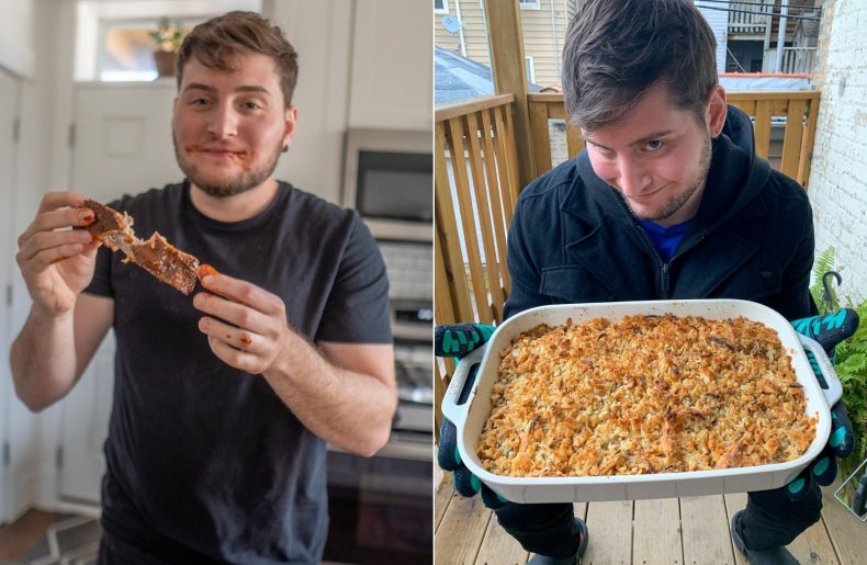 Omnivorous Adam displaying foods