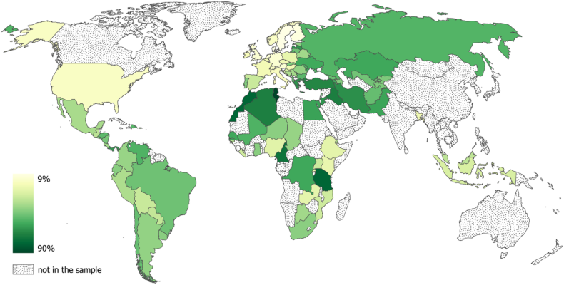 Map showing witchcraft beliefs per country 