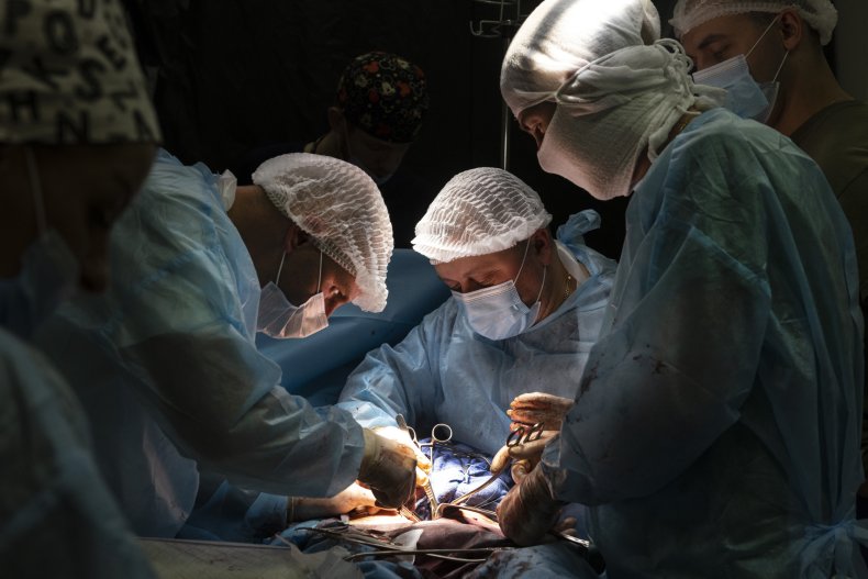 Surgeons operate on a patient in Ukraine