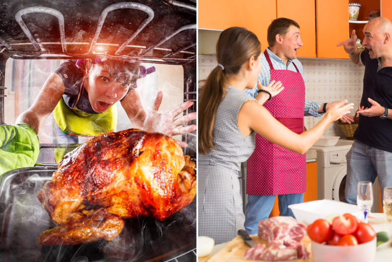 Burnt turkey and family arguing