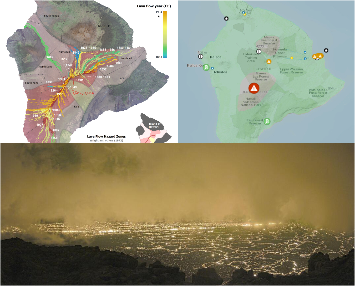 Mauna Loa Lava Flow Eruption Map as Active Volcano Bursts to Life