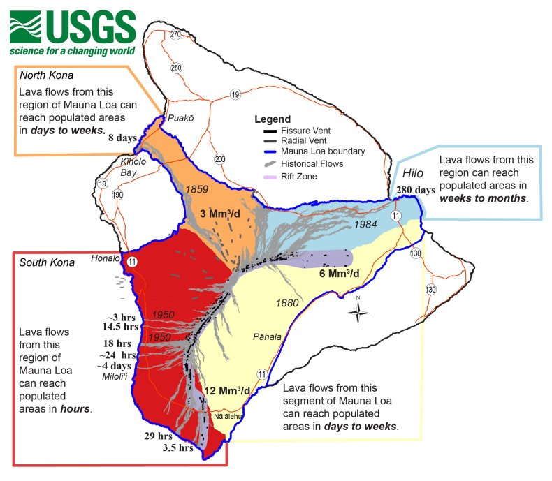 Map of lava flow path Hawaii