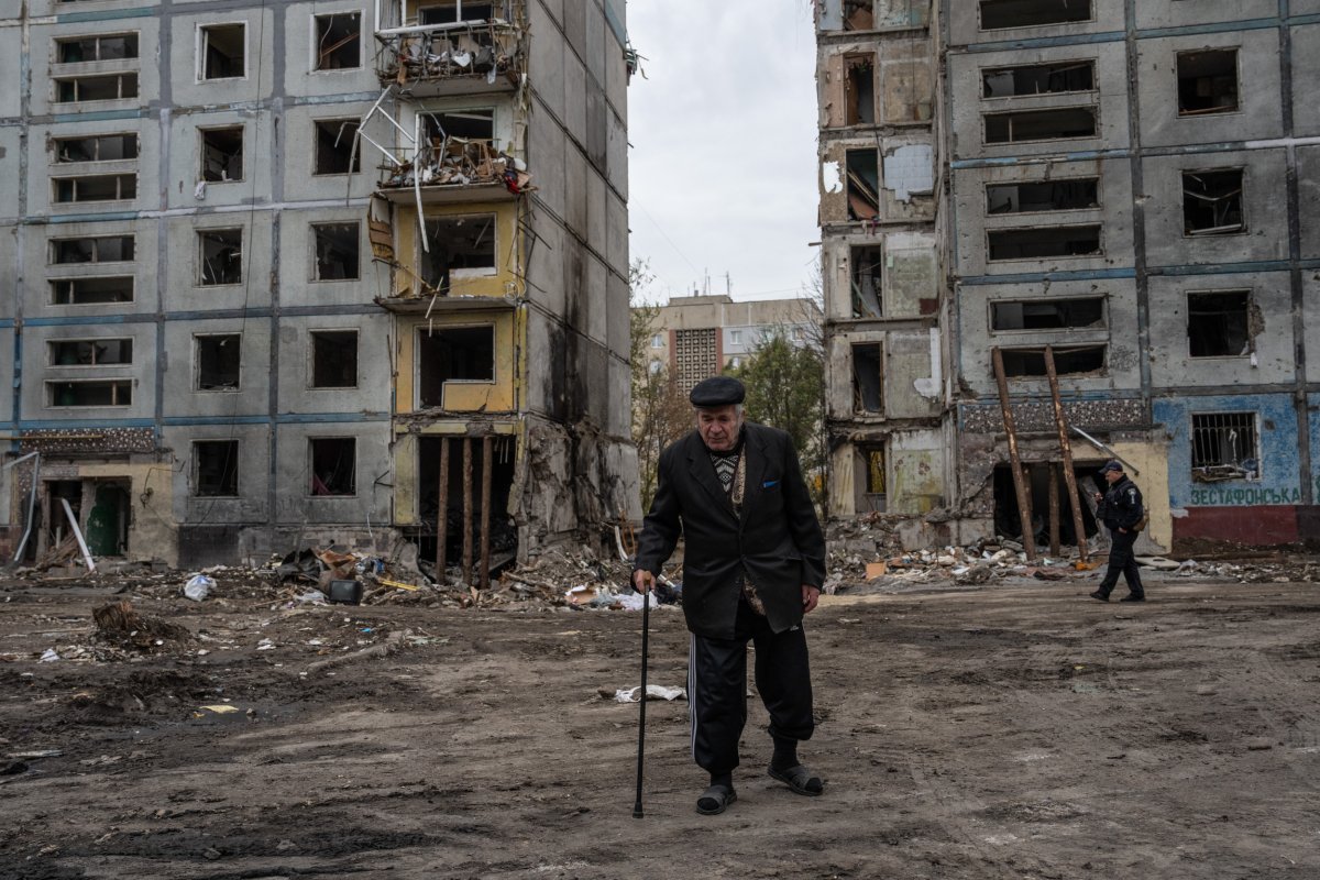 Apartment block destroyed by Russia