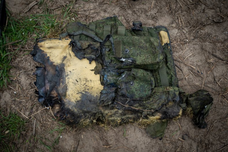 Burned Russian vest in Bucha Kyiv Ukraine