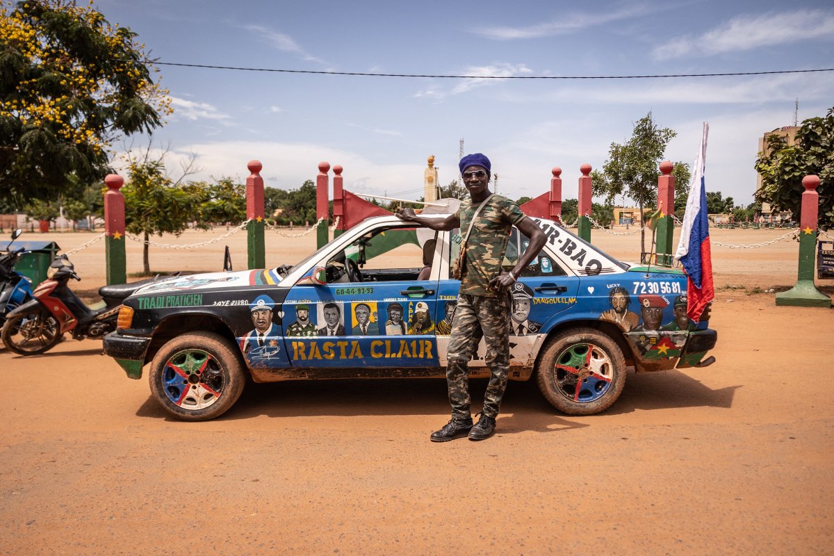 Burkina, Faso, taxi, driver, with, Russian, flag