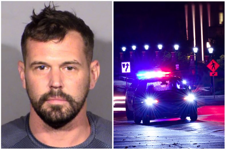 Split of Jeremy Schumacher and police car