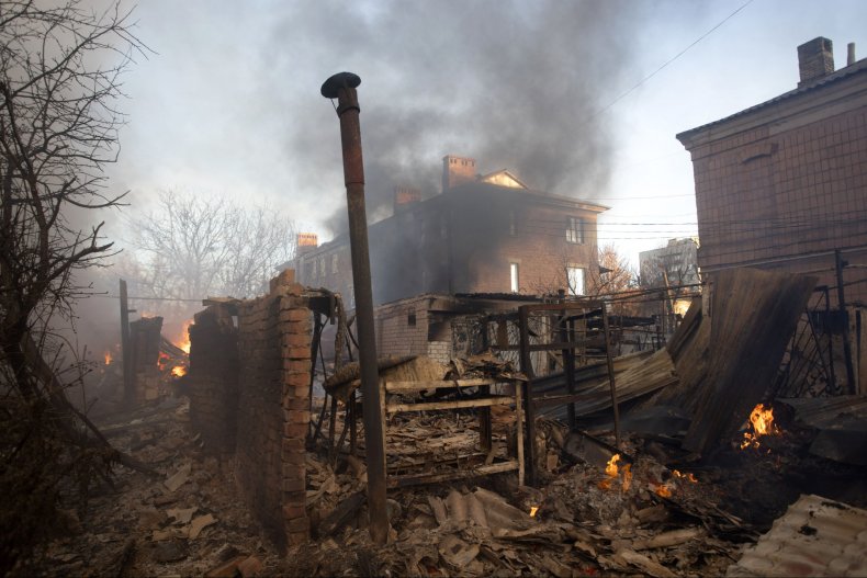 Buildings Lay Destroyed After Shelling in Donetsk