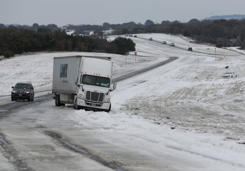 Tractor Trailer Stuck In Texas Ice