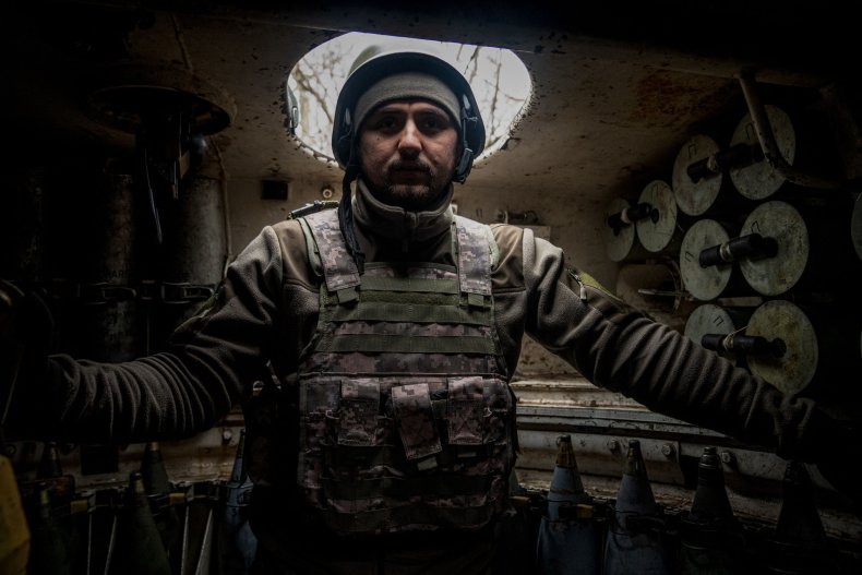 Ukraine artilleryman inside howitzer near Bakhmut Donetsk