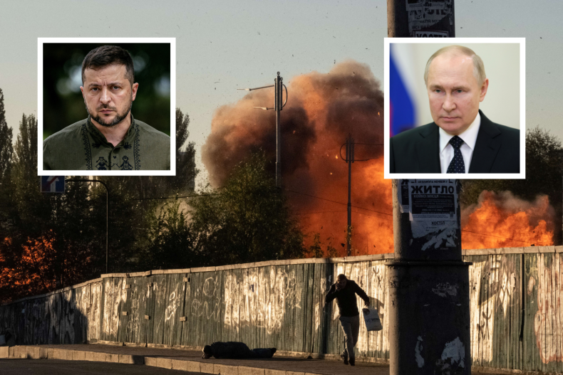 Zelensky, Putin và máy bay không người lái Nga tấn công Kyiv