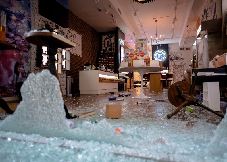 Broken window reveals looted store