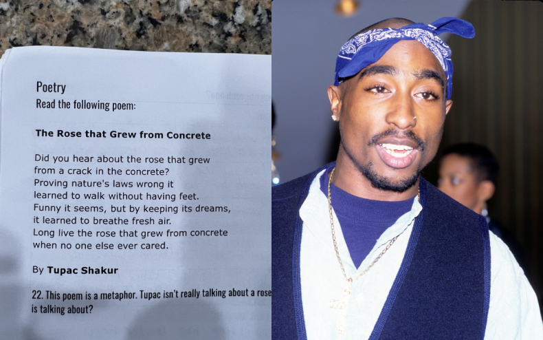 A Tupac poem set as school homework.