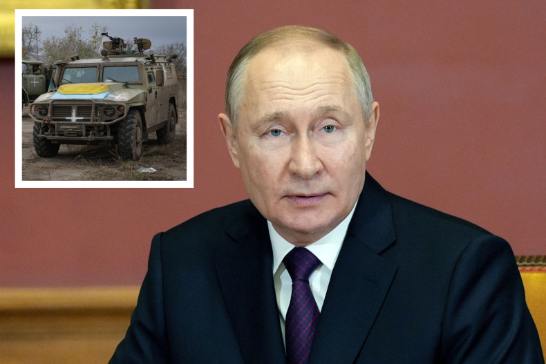 Putin và xe quân sự Ukraine