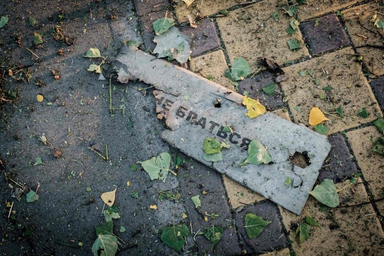 Drone debris after explosion in Kyiv Ukraine