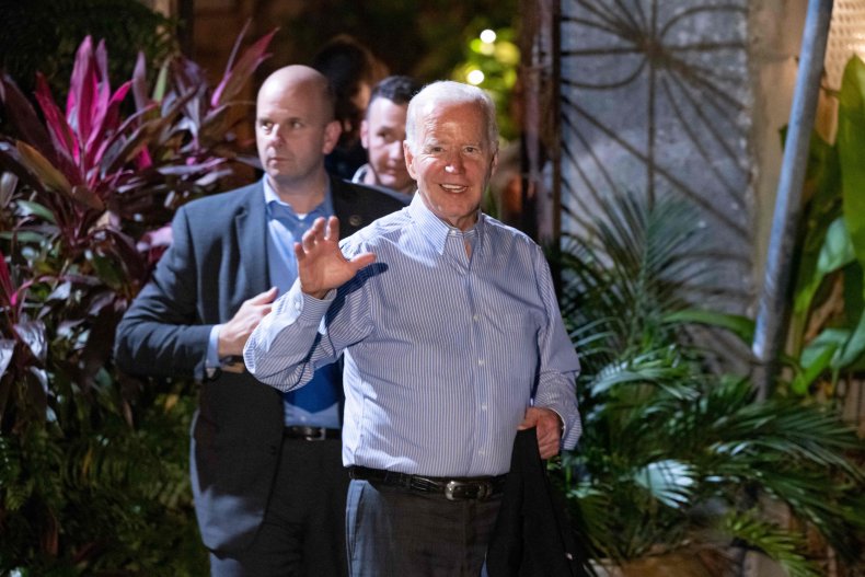 US President Joe Biden leaves after dinner 