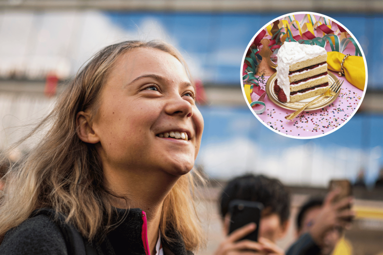 Greta Thunberg and birthday cake