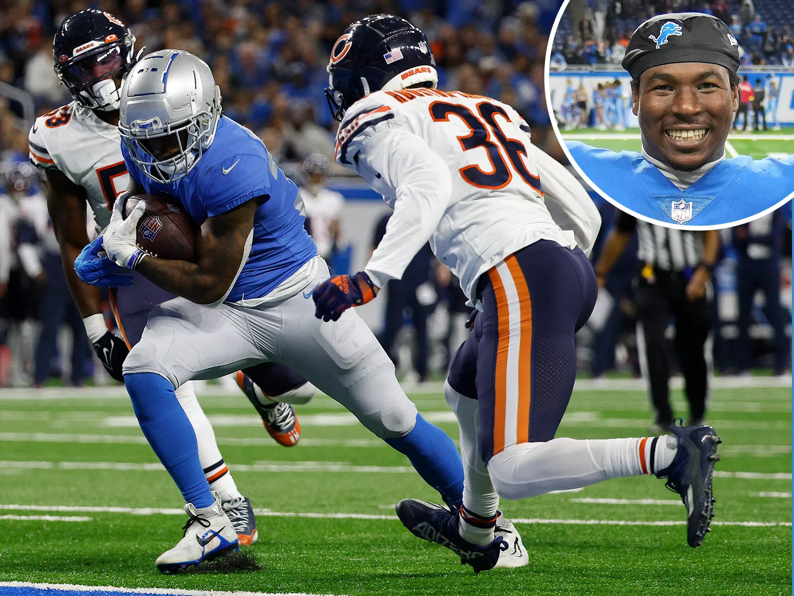 Detroit Lions running back Jamaal Williams (30) celebrates a touchdown run  against the Green Bay Packers during an NFL football game in Detroit,  Sunday, Nov. 6, 2022. (AP Photo/Paul Sancya Stock Photo - Alamy