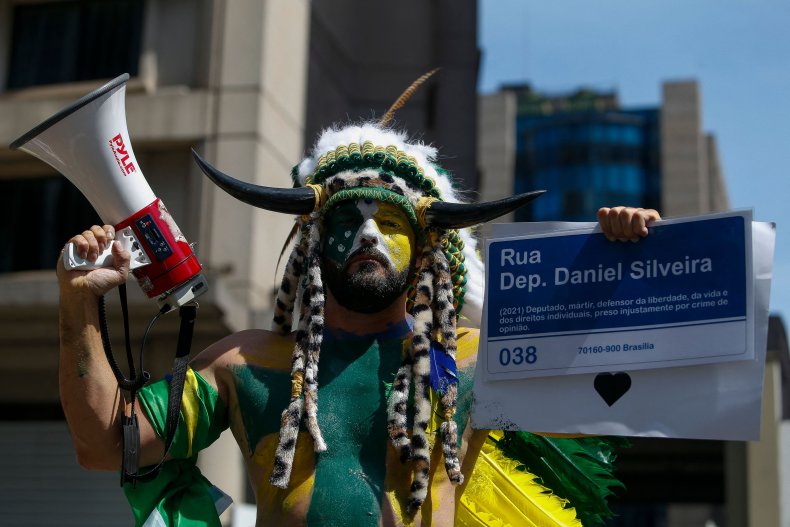 Brazil's "Shaman" at pro-Bolsonaro Rally