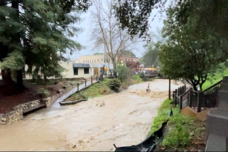 San Luis Obispo Creek overflows with high water