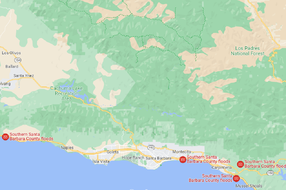 California Flood Warning Map As Thousands Forced To Evacuate   California Flooding Map Santa Barbara 