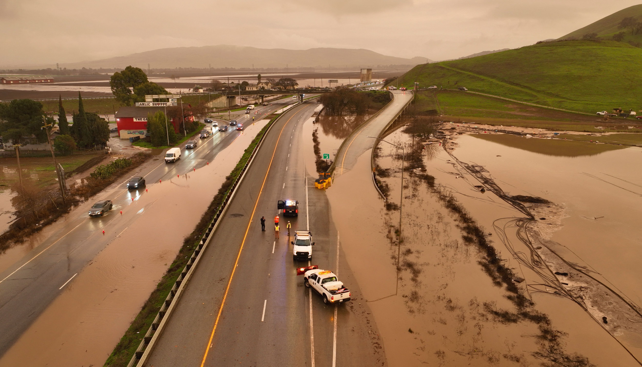 California Faces Rare Tornadoes Amid Torrential Downpours Newsweek   Flooded California Highway 