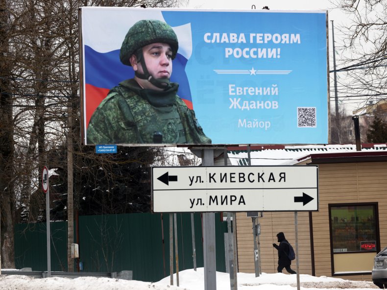 Russia pro-war poster in Moscow peace talks
