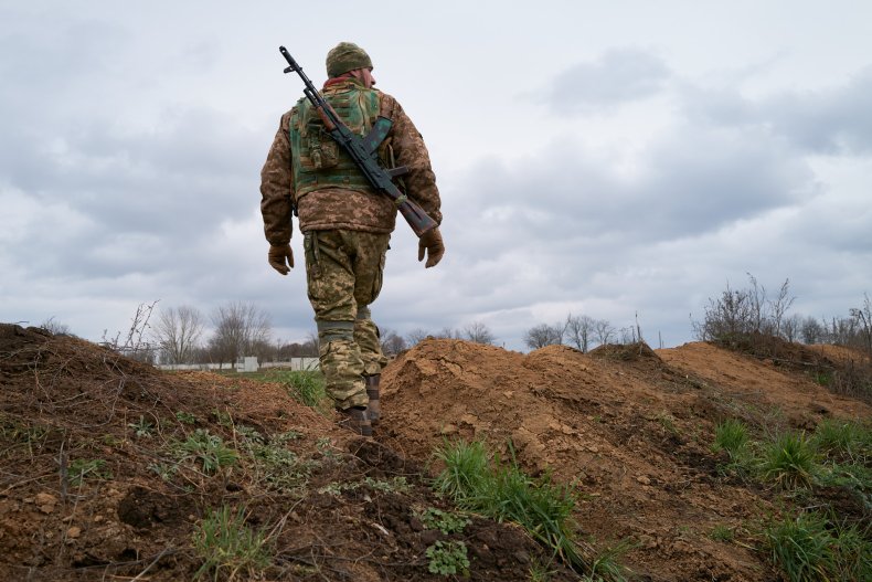 Ukraine soldier in trench position near Kherson