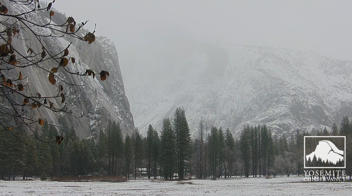 Snow fall at Yosemite's Half Dome