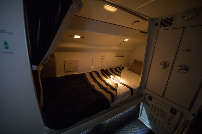 Cabin crew sleeping area on plane.