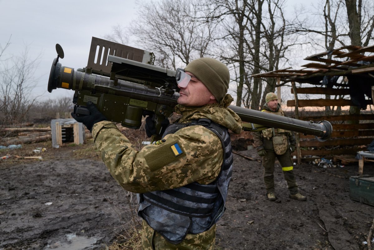 Ukraine soldier holds missile system