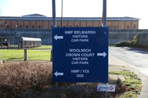 HMP Belmarsh exterior signpost car park