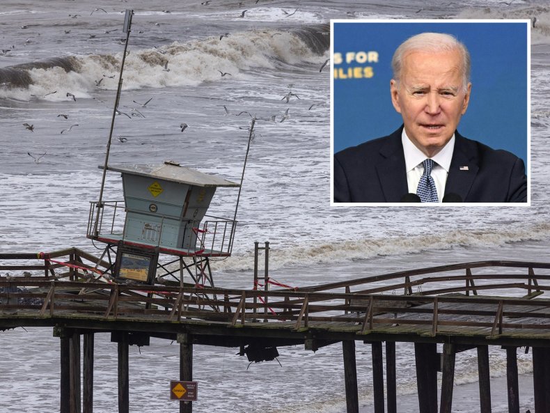 Composite photo, California Storms and Biden 