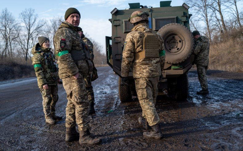 Ukraine soldiers near front line Bakhmut Donetsk