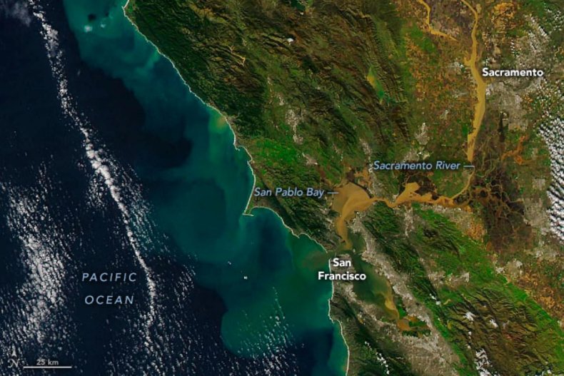 Satellite imagery of California rainwater