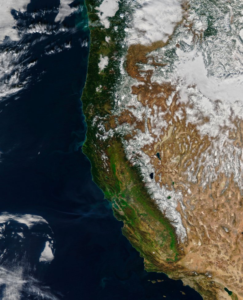 California satellite image in January 2022 California satellite image in January 2022