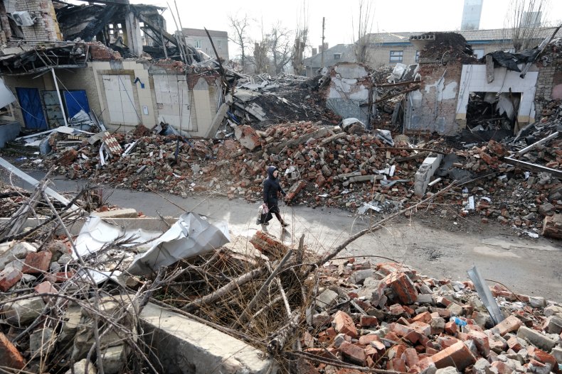 Destroyed buildings in Toretsk, Ukraine