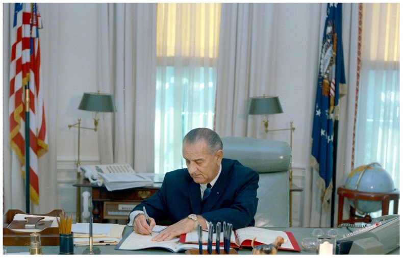 LBJ Working in the Oval Office