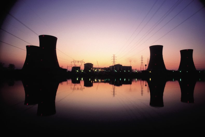 Nuclear power plant at sunset
